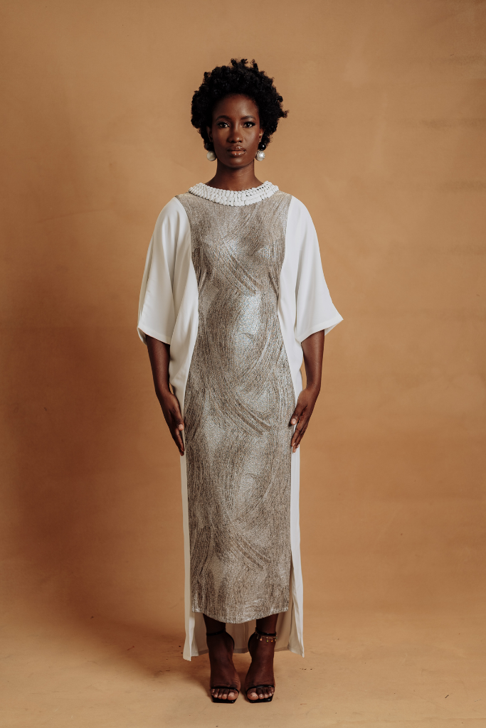 Off-white And Metallic Silver Dress