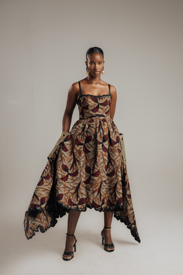 African Print Dress with Embroidery Detailing