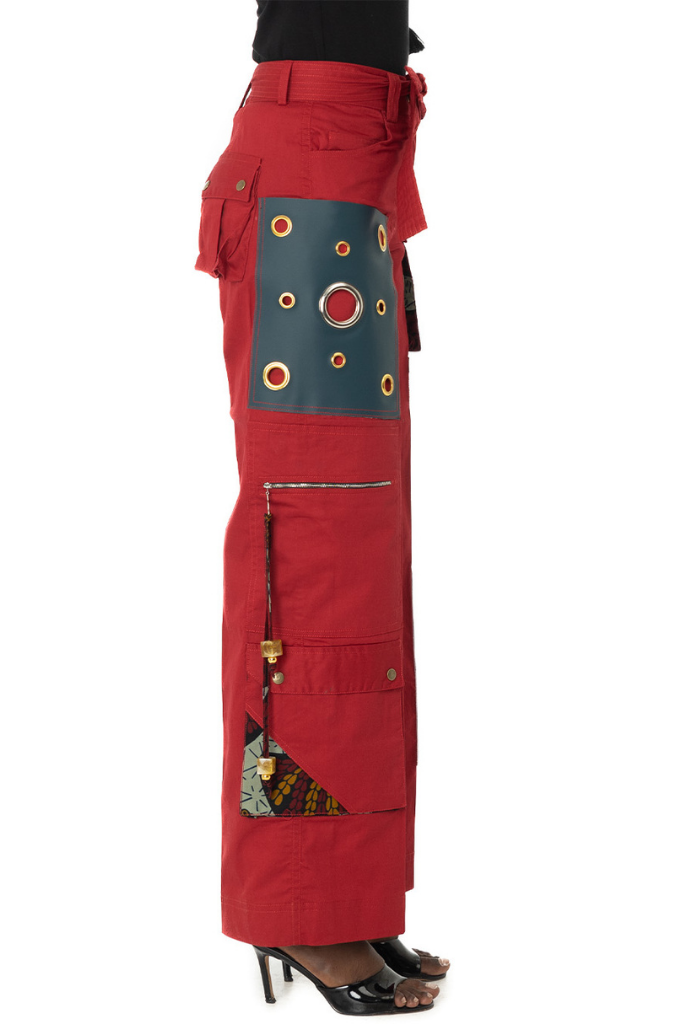 Patch leather pocket cargo pants