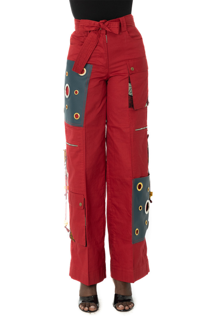 Patch leather pocket cargo pants