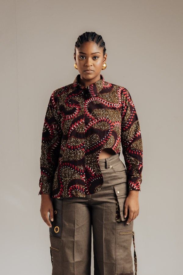 Asymmetric African Print Shirt
