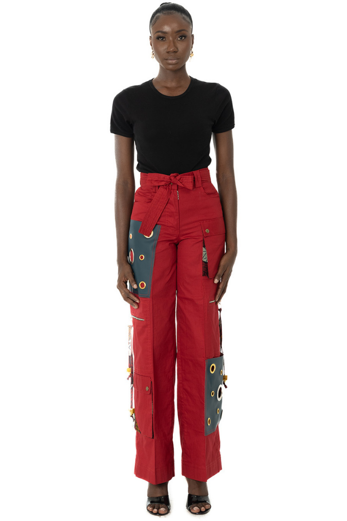 Patch leather pocket cargo pants