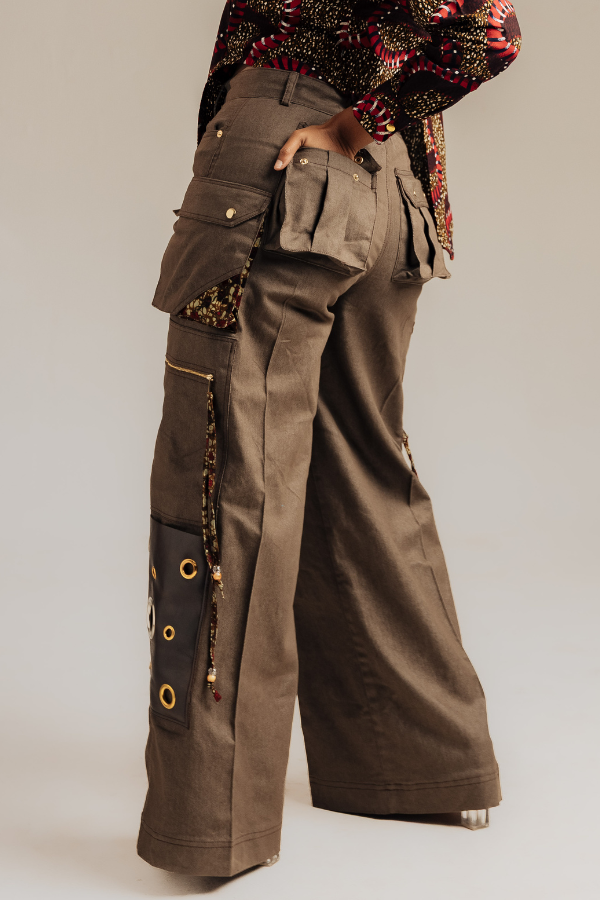 Patch Leather Pocket Cargo Pants