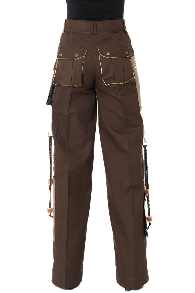 Patch leather pocket cargo pants