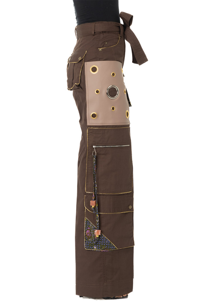 Patch leather pocket cargo pants