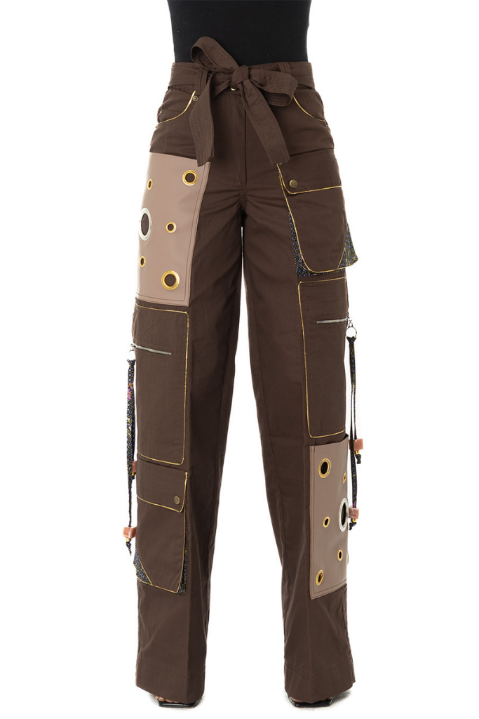 Patch leather pocket cargo pants