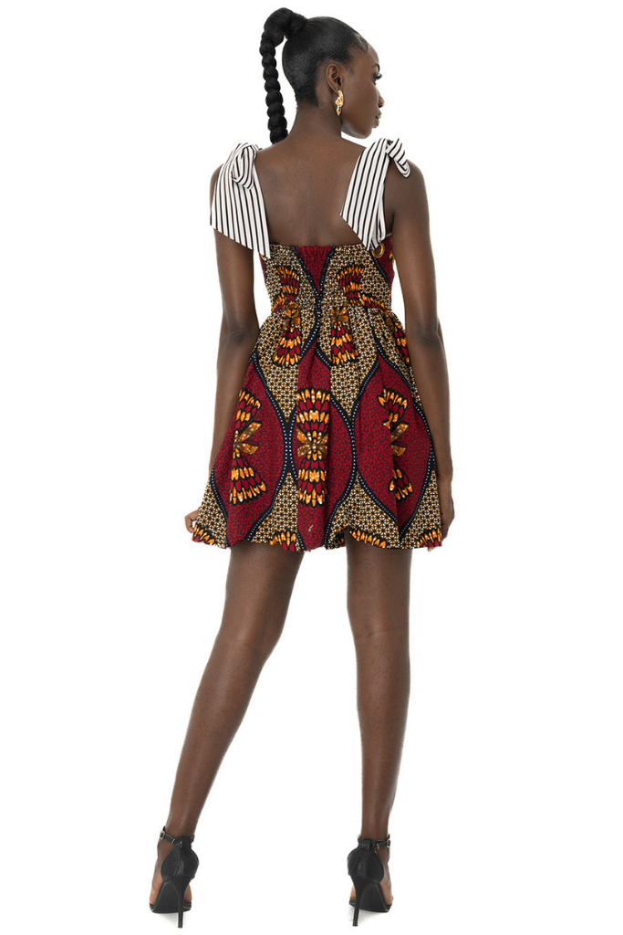 Patch Leather Pocket Dress with Black and White Strap