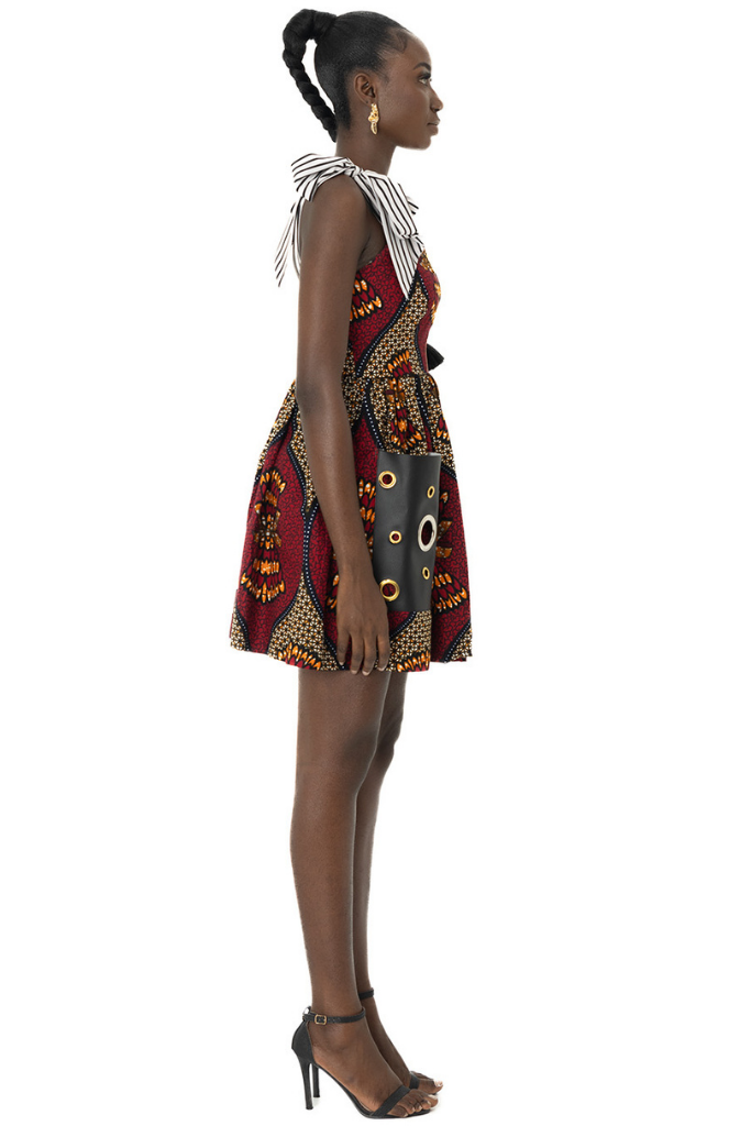 Patch Leather Pocket Dress with Black and White Strap