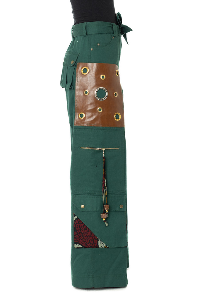 Patch leather pocket cargo pants