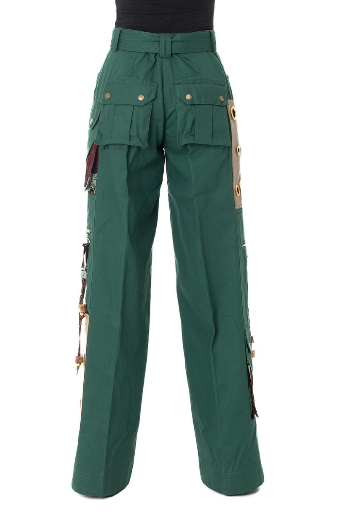 Patch leather pocket cargo pants