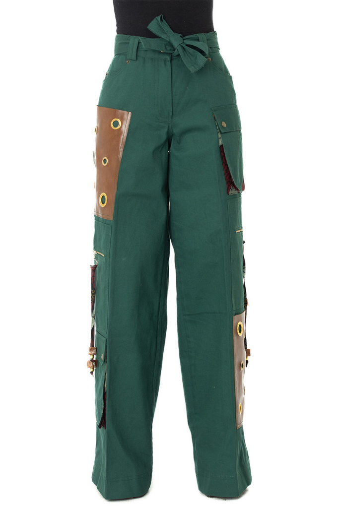 Patch leather pocket cargo pants