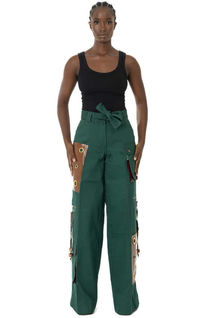 Patch leather pocket cargo pants