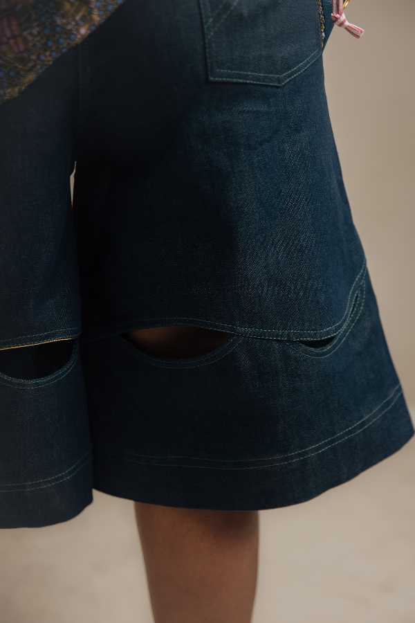 Denim Wide Leg Bermuda Shorts