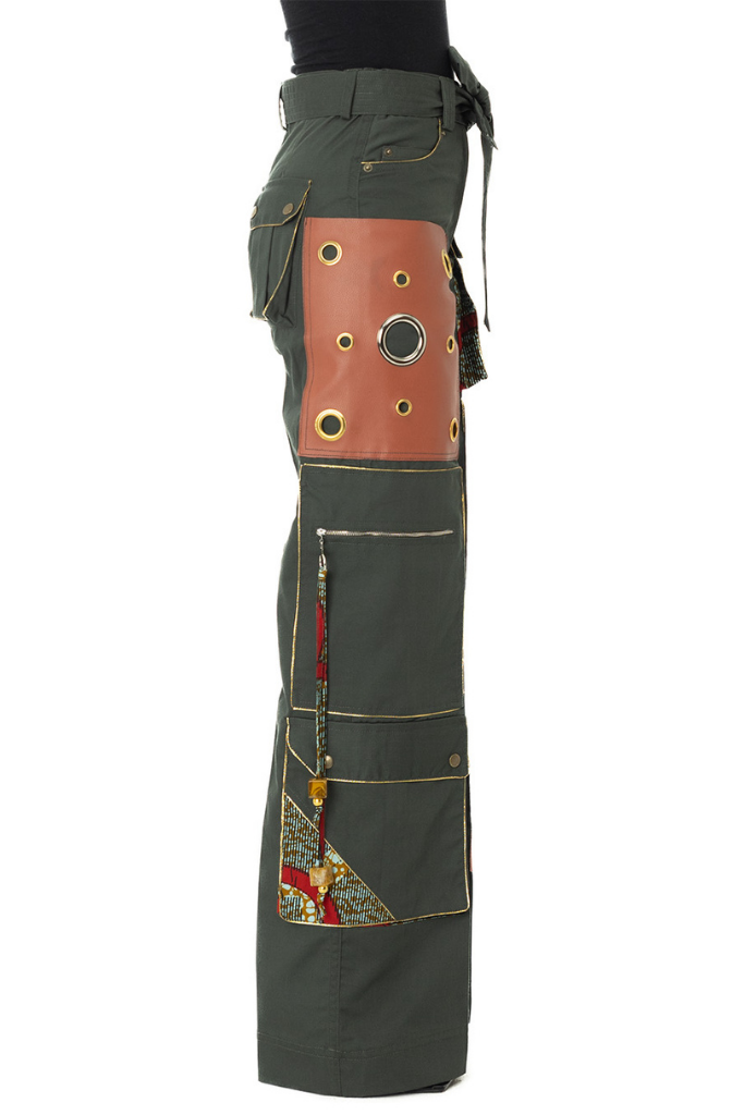 Patch leather pocket cargo pants