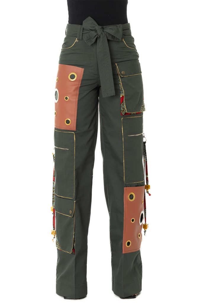 Patch leather pocket cargo pants