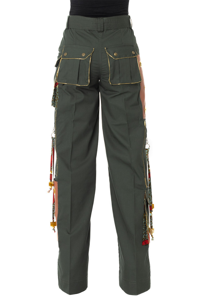 Patch leather pocket cargo pants