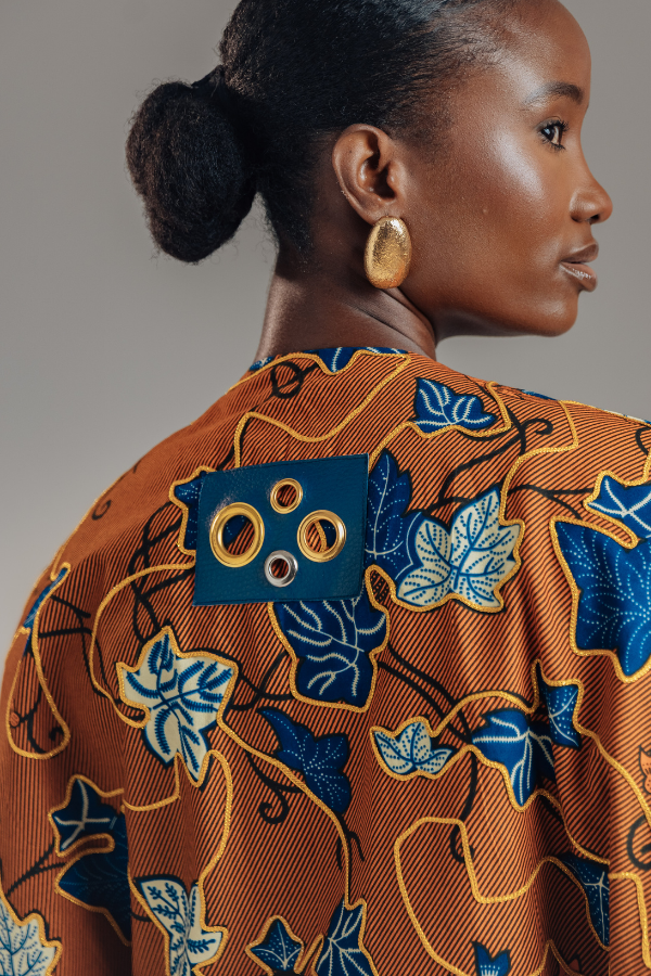 African Print Kimono with Shimmering Cord Detailing