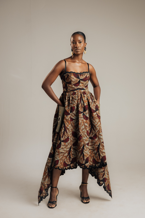 African Print Dress with Embroidery Detailing
