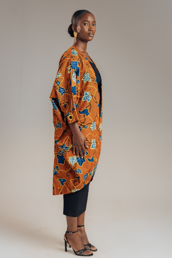 African Print Kimono with Shimmering Cord Detailing