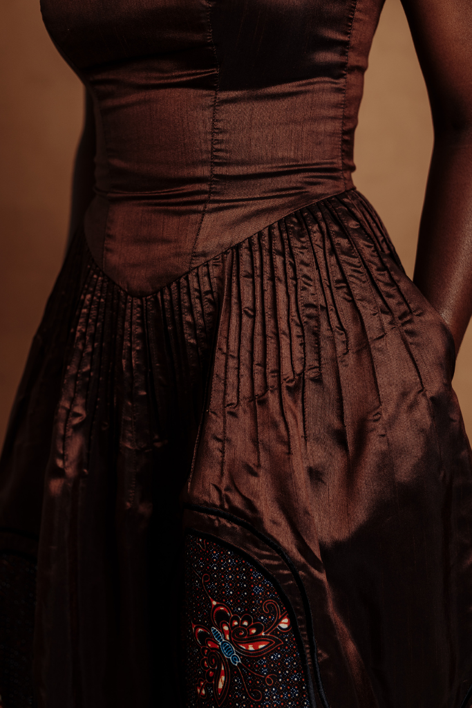 Brown Dress With Beaded Sleeves