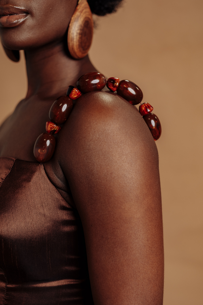 Brown Dress With Beaded Sleeves