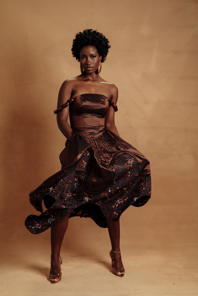 Brown Dress With Beaded Sleeves