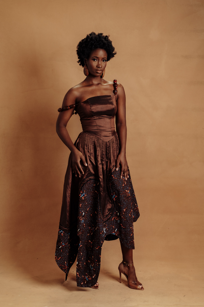 Brown Dress With Beaded Sleeves