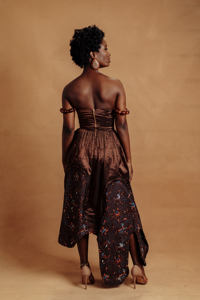 Brown Dress With Beaded Sleeves