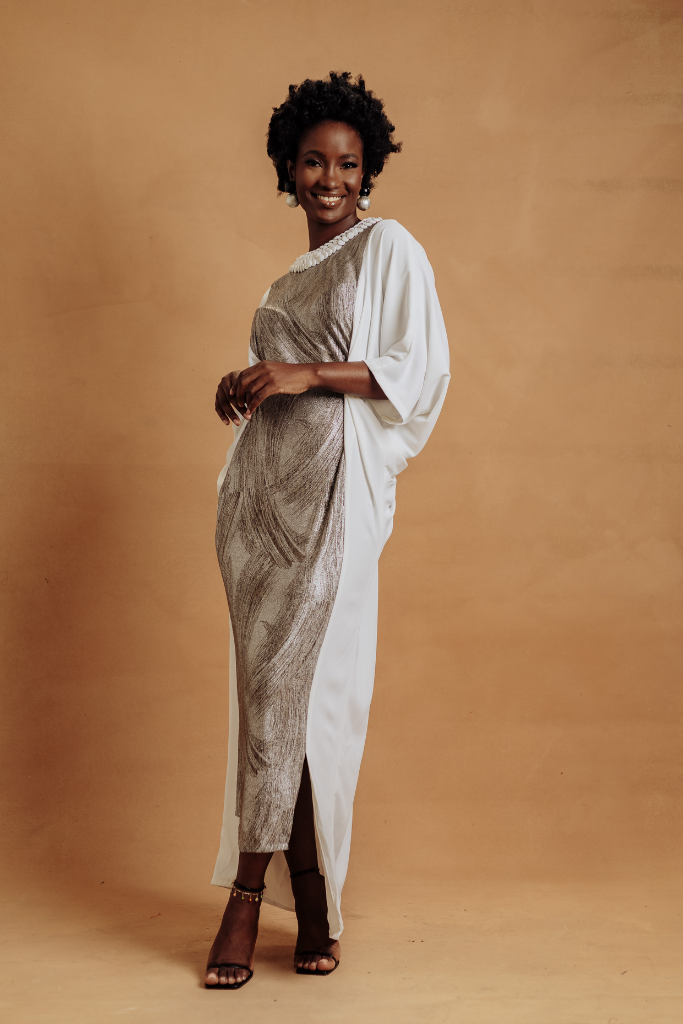 Off-white And Metallic Silver Dress