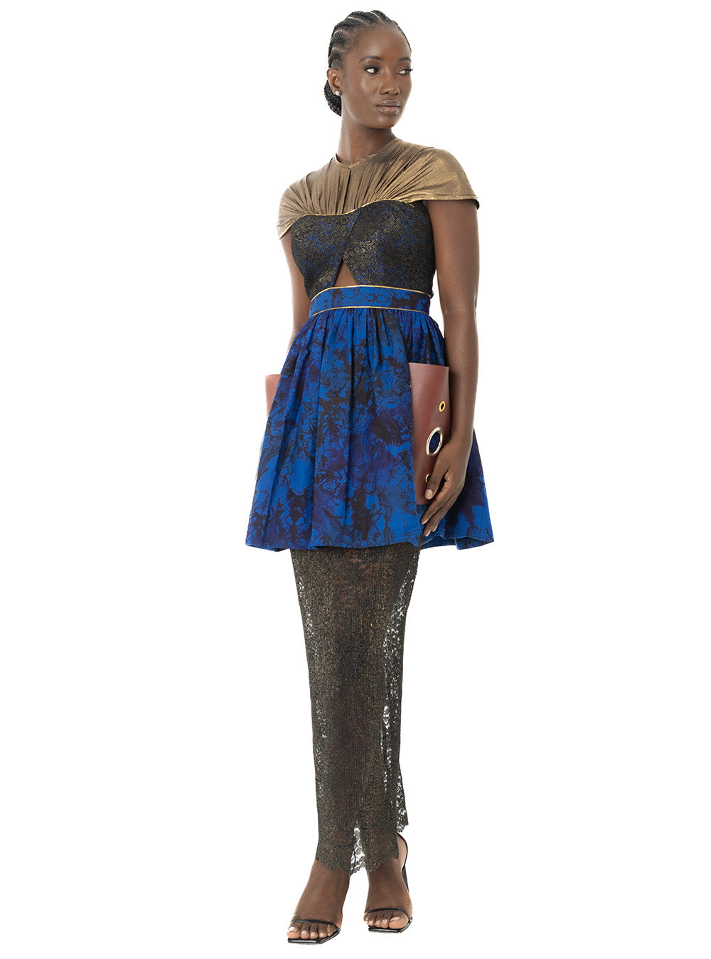 Patch Leather Pocket Dress with Lace