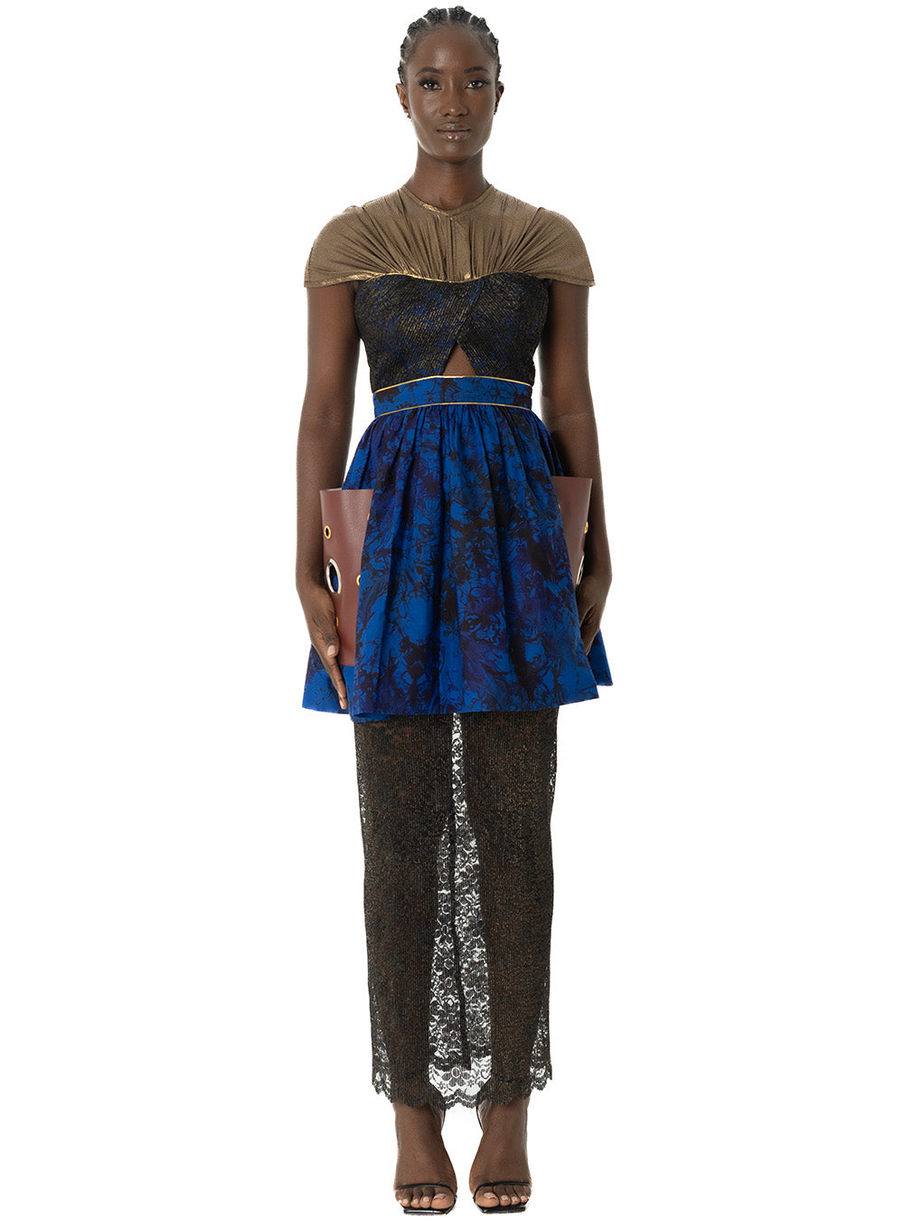 Patch Leather Pocket Dress with Lace