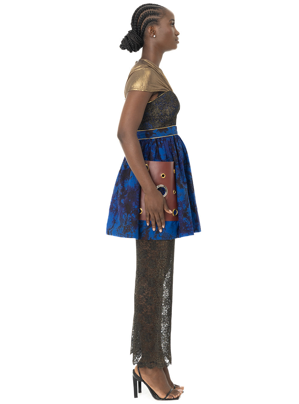 Patch Leather Pocket Dress with Lace