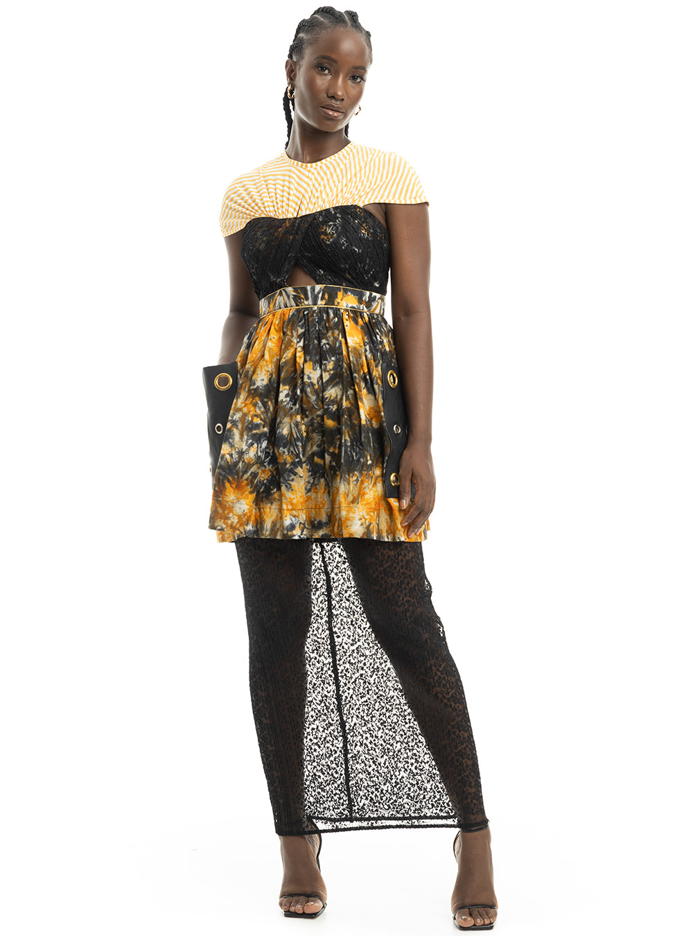 Patch Leather Pocket Dress with Lace