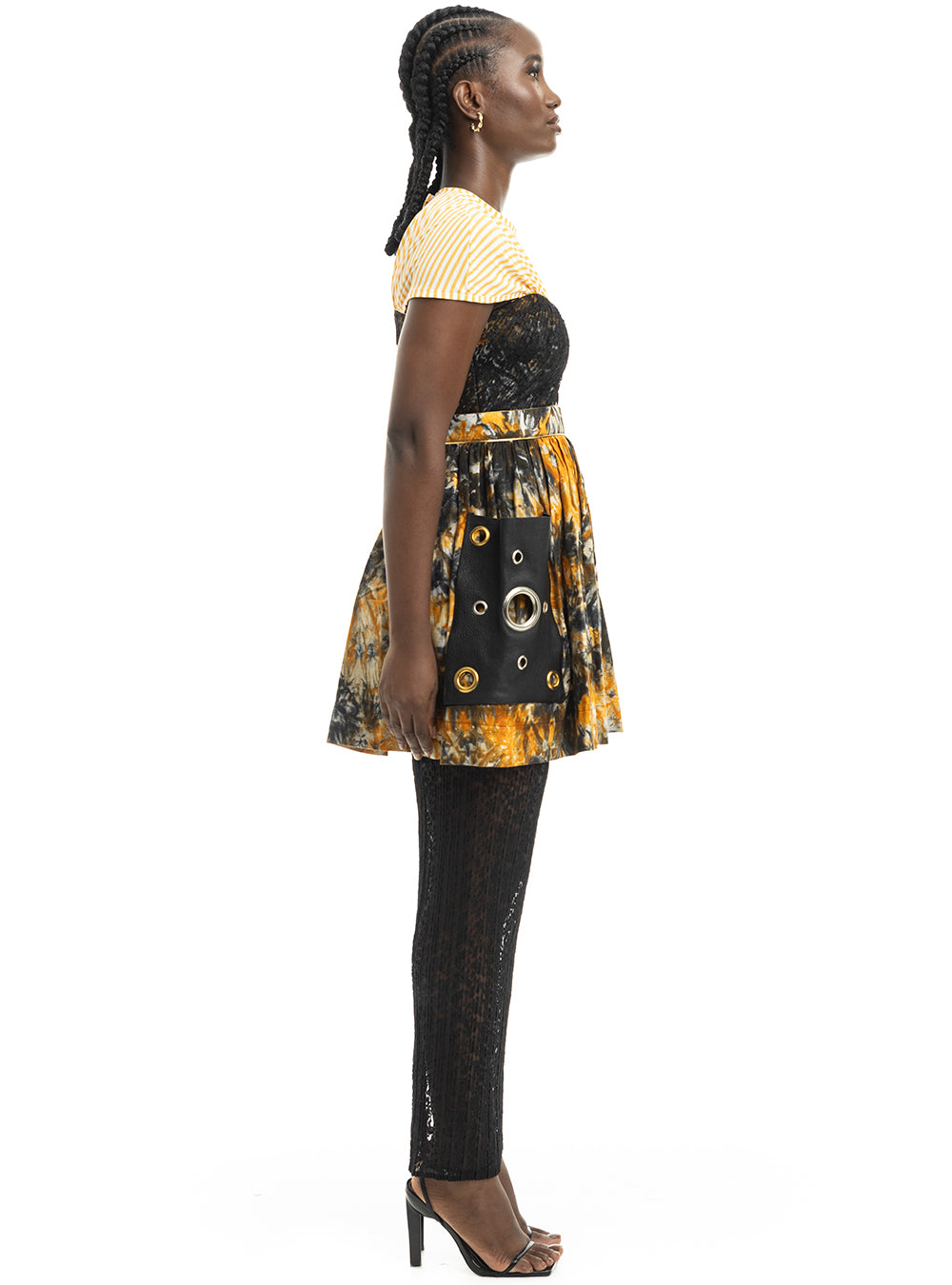 Patch Leather Pocket Dress with Lace