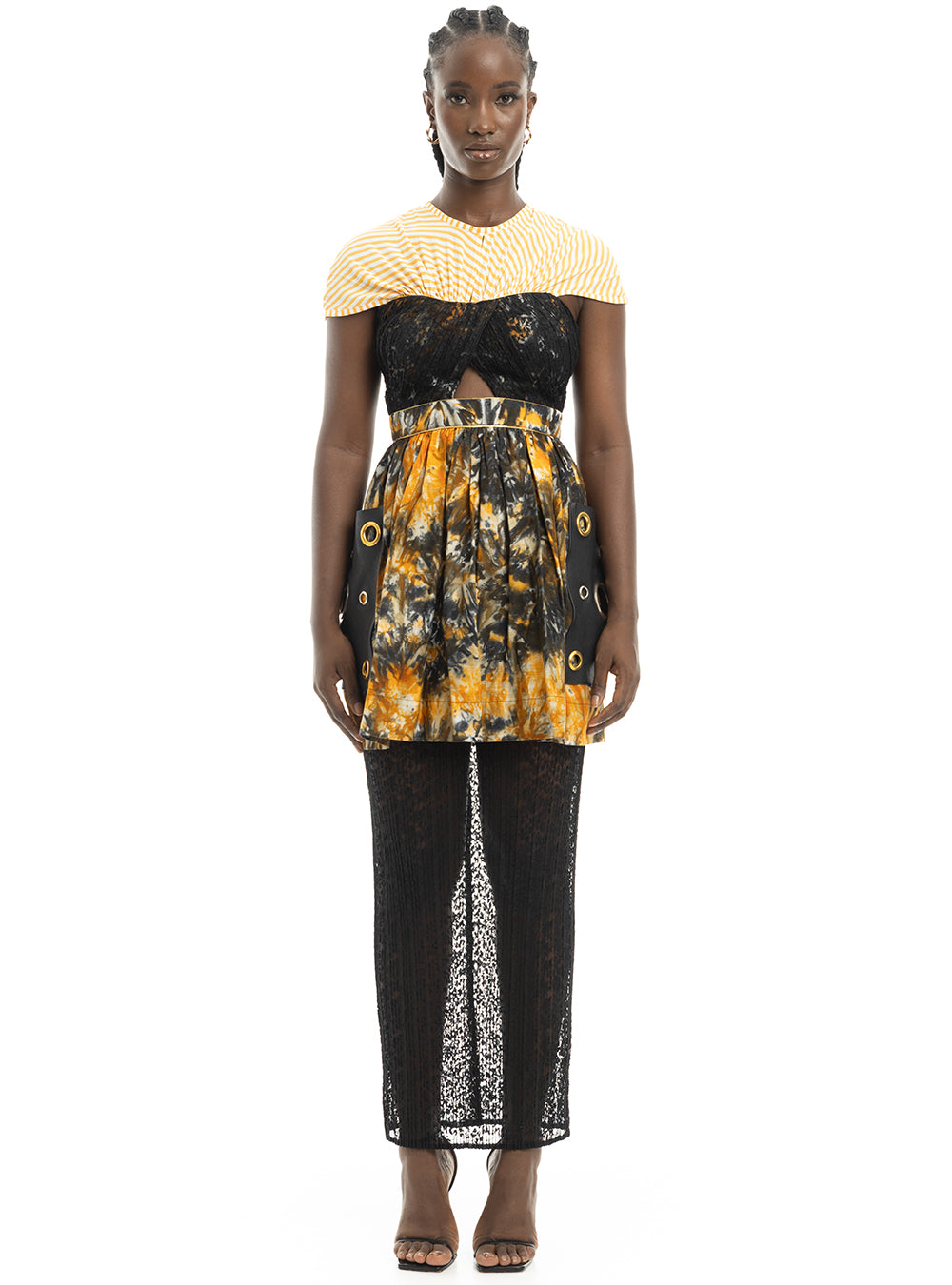 Patch Leather Pocket Dress with Lace