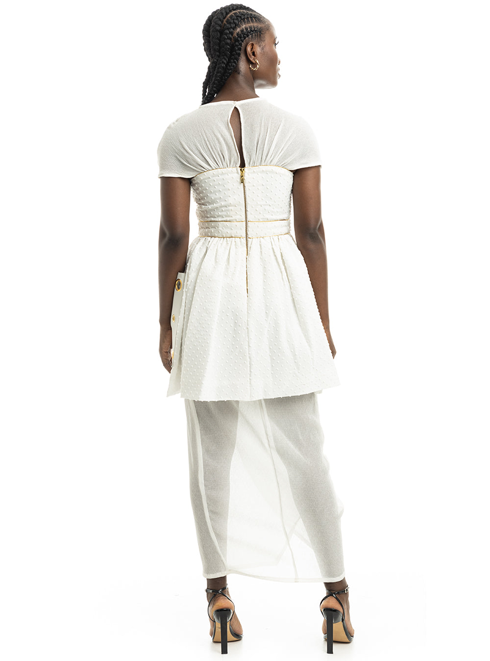 White Patch Leather Pocket Dress