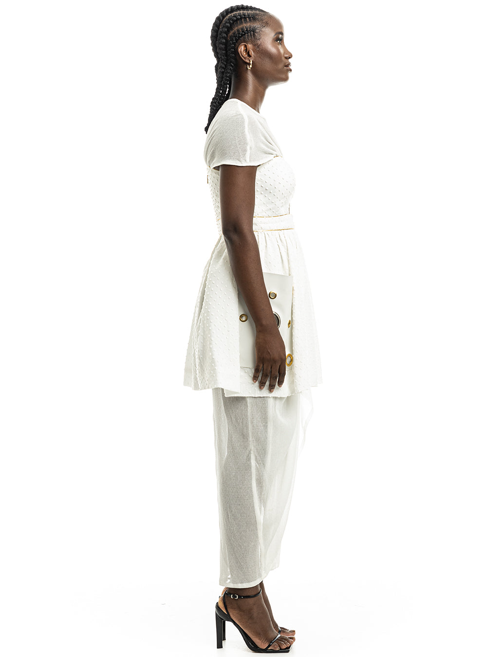 White Patch Leather Pocket Dress