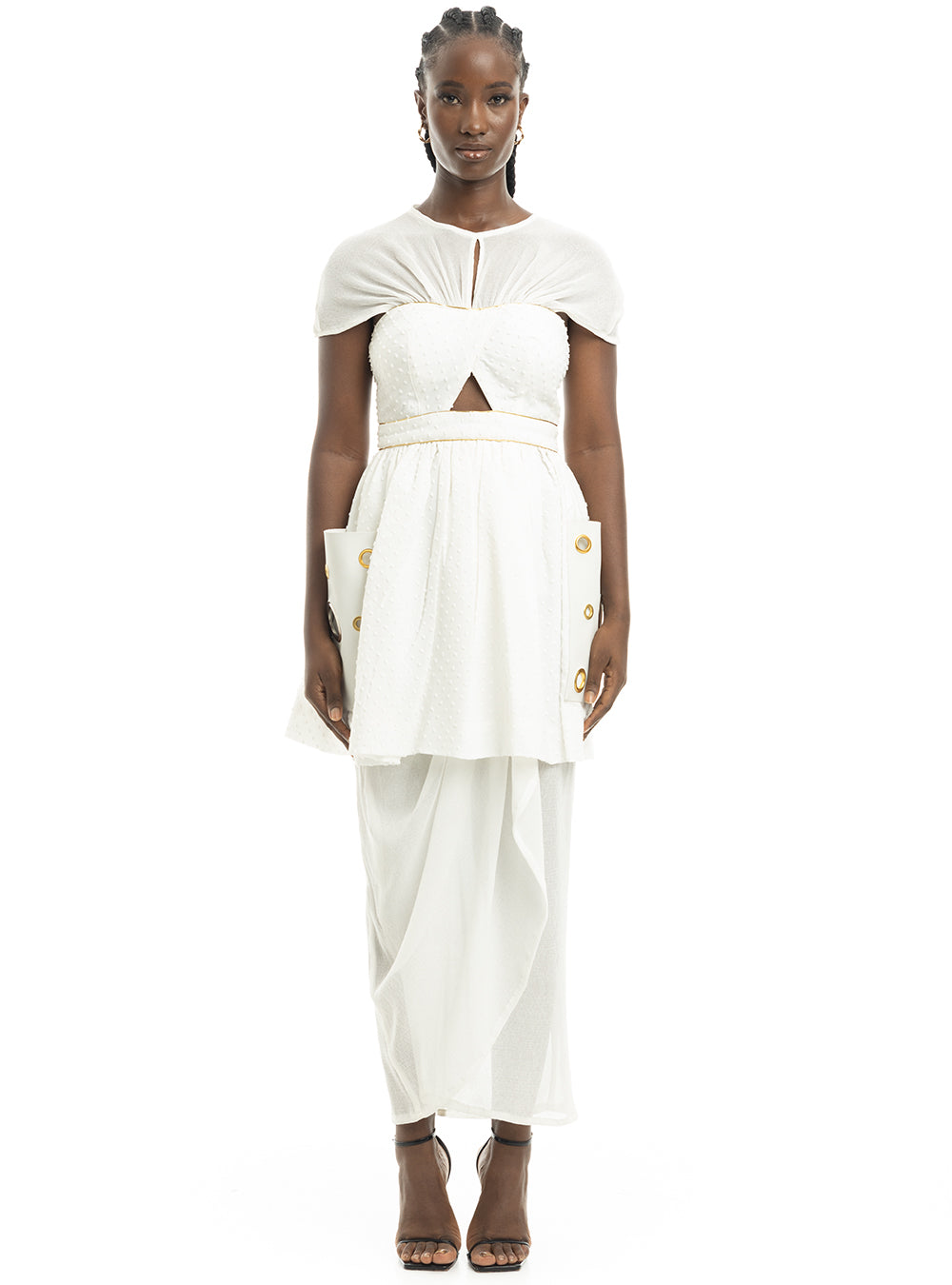 White Patch Leather Pocket Dress